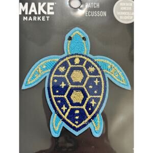 Embroidered Celestial Turtle Patch Blue Gold Iron On Permanent Or Temporary NWT